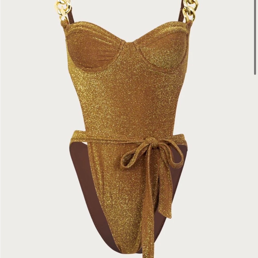 Elegant Gold Bikini with Chain Straps - Picture 2 of 3